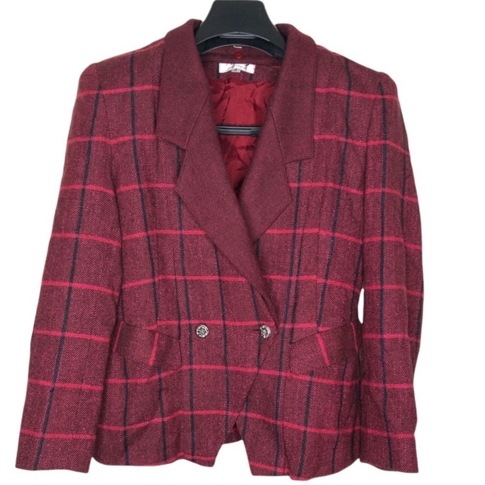 Vintage Almo Burgundy Red Plaid Blazer with Detachable Collar Small